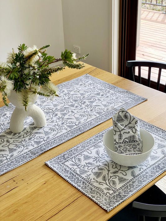 Grey & White Floral Placemats 4 Set