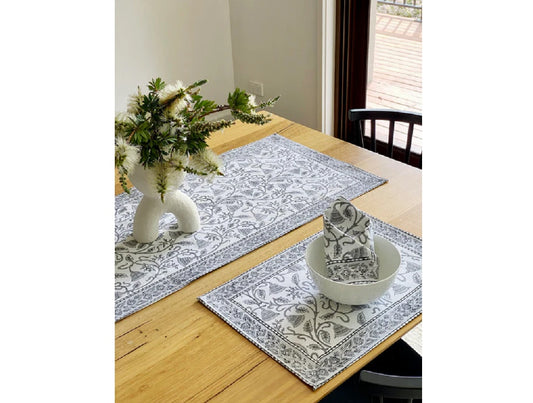 Grey & White Floral Placemats 4 Set