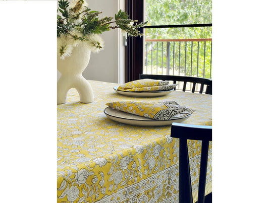 Block Print Yellow & White Small Tablecloth