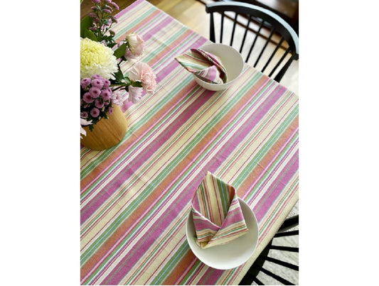 Lilac & Lime Stripe Cotton Tablecloth
