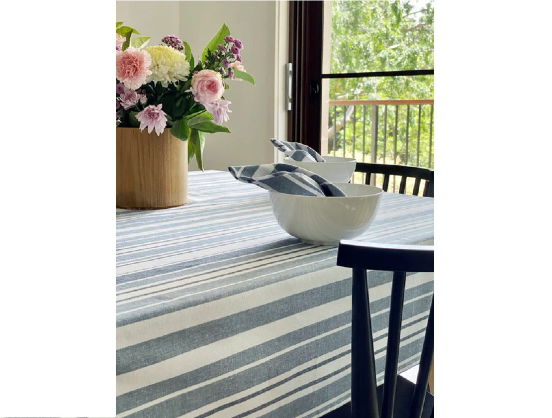 Blue Grey white Stripe Small Cotton Tablecloth
