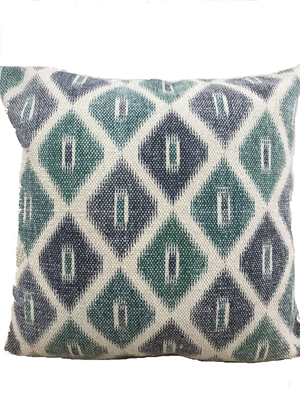 Woven Turquoise and Charcoal Diamond Pattern Cushion