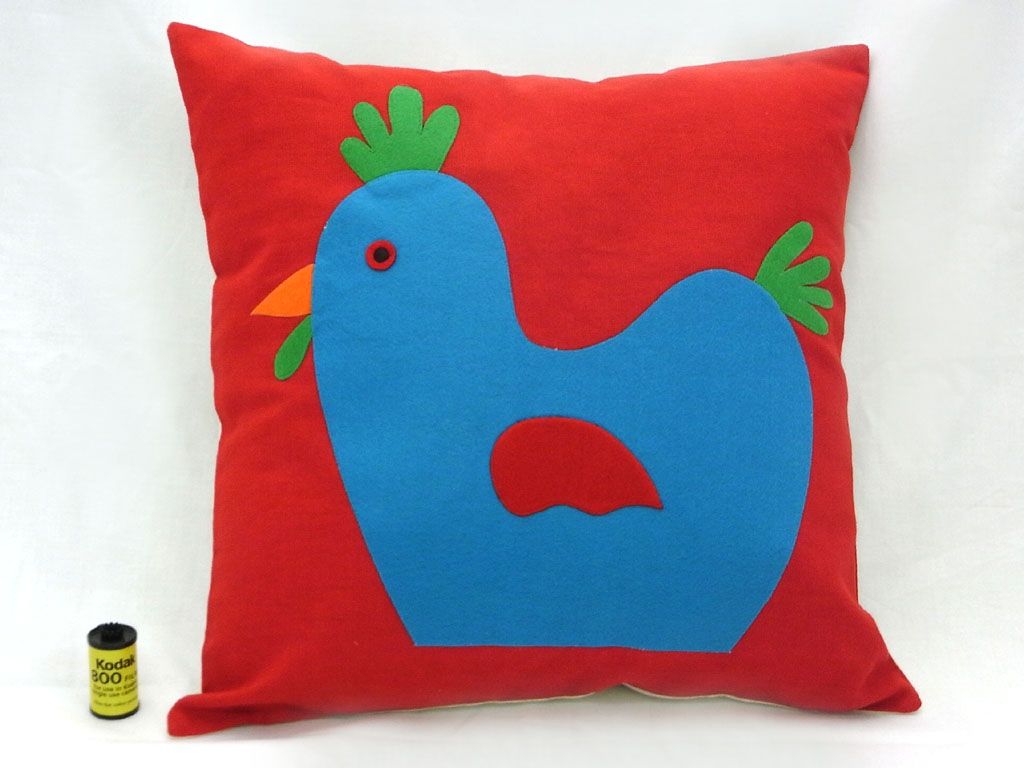 Cotton Red and Blue Chicken Cushion