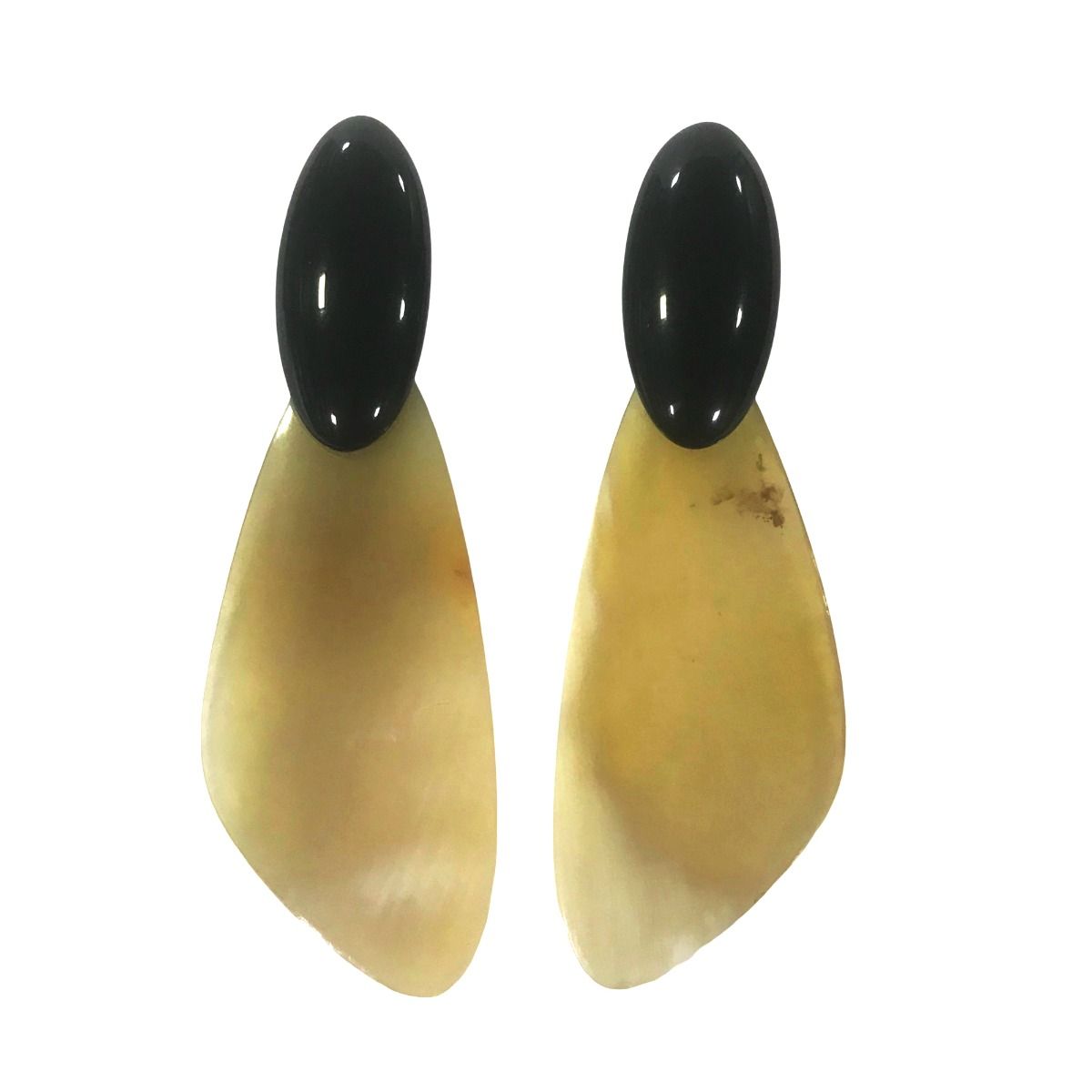 Black Resin and Horn Earrings
