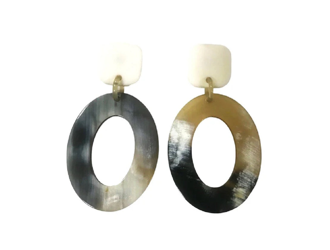 Horn Square Stud Earrings with Round Hanging