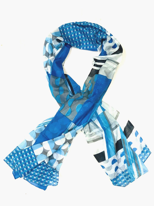 Blue Retro Patterned Cotton Scarf