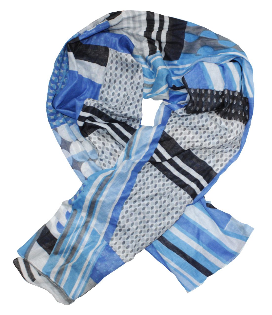 Blue Retro Patterned Cotton Scarf