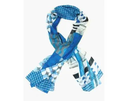 Blue Retro Patterned Cotton Scarf