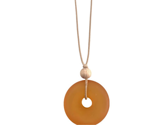 Mandarine Resin & Wood Disk Pendant Necklace