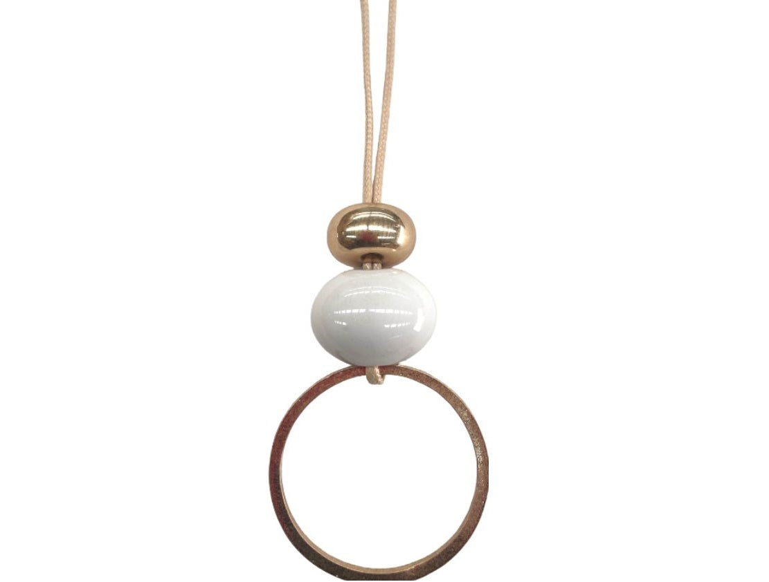Brass, Beaded Ring Pendant Necklace