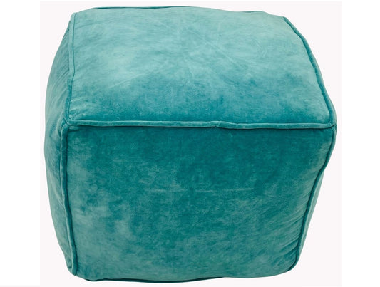 Cotton velvet pouf emerald blue