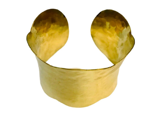 Wide Hammered Brass Bangle in Gold