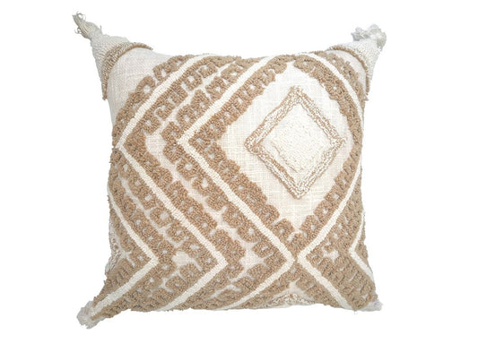 Cream cushion on beige with tufted diamond design