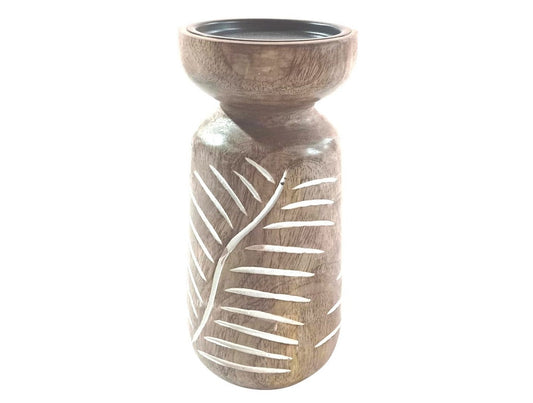 Palm design wooden candle holder