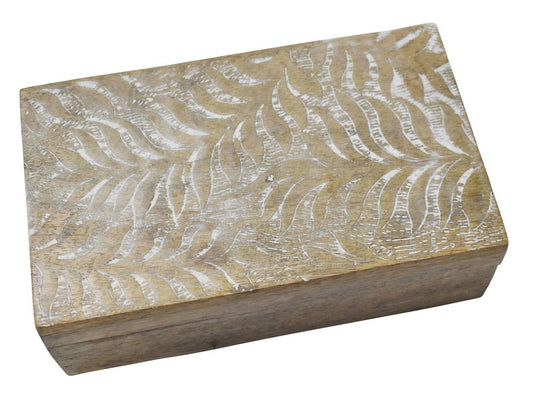 Wooden Box with Hand Carved Palm Design