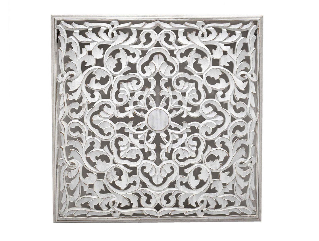 Whitewashed Decorative Hand-carved Wall Panel