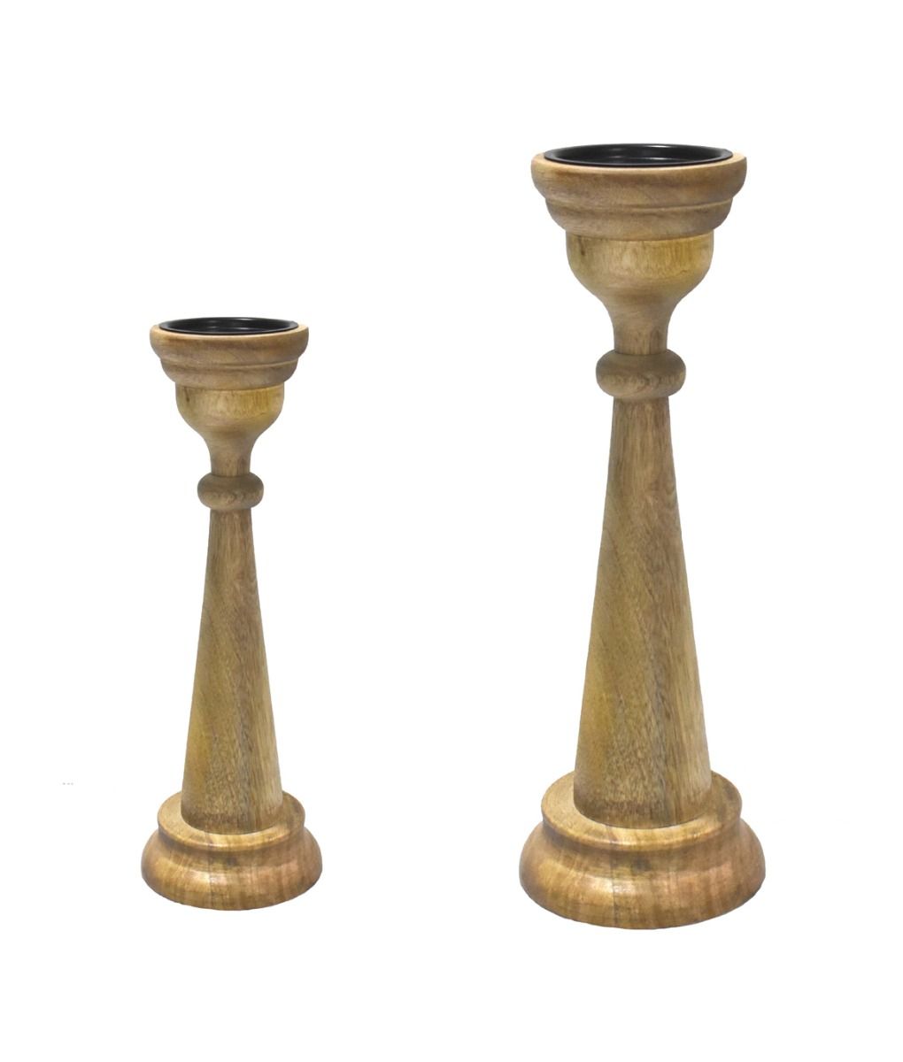 Set of 2 Wooden Candle Holders