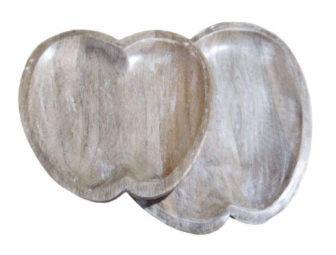 Set of 2 Whitewashed Wooden Apple Platters