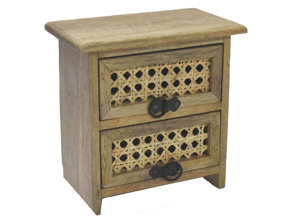 Wooden 2 Drawer Unit with Jute Inlay