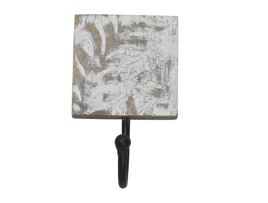 Wooden Single Wall Hook with Hand Carved Palm Design
