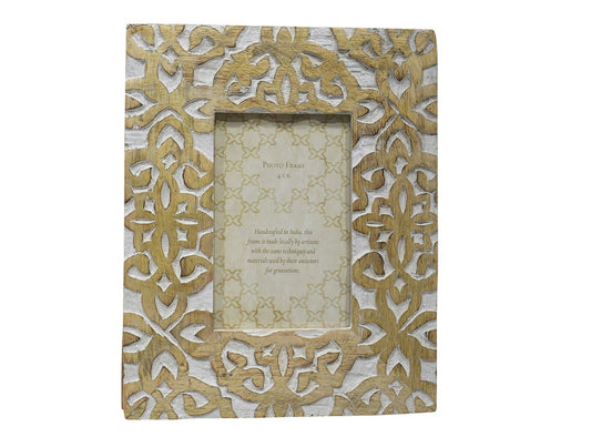 Whitewashed lattice design wood frame