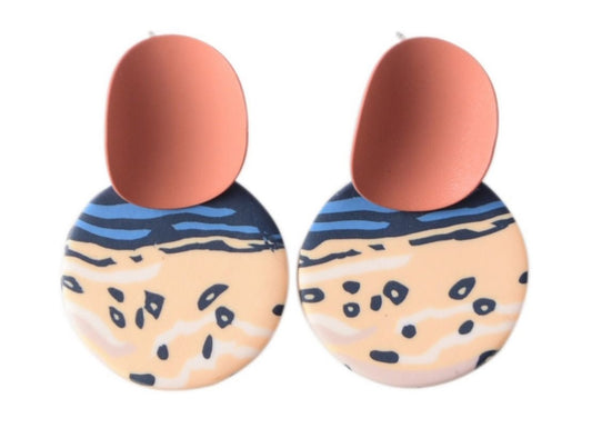 Ocre Curved Earrings with Patterned Circle Drop