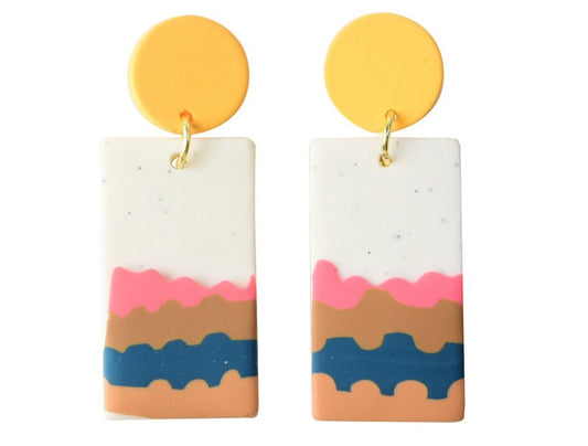 Yellow Circle Earring with Rectangular Drop