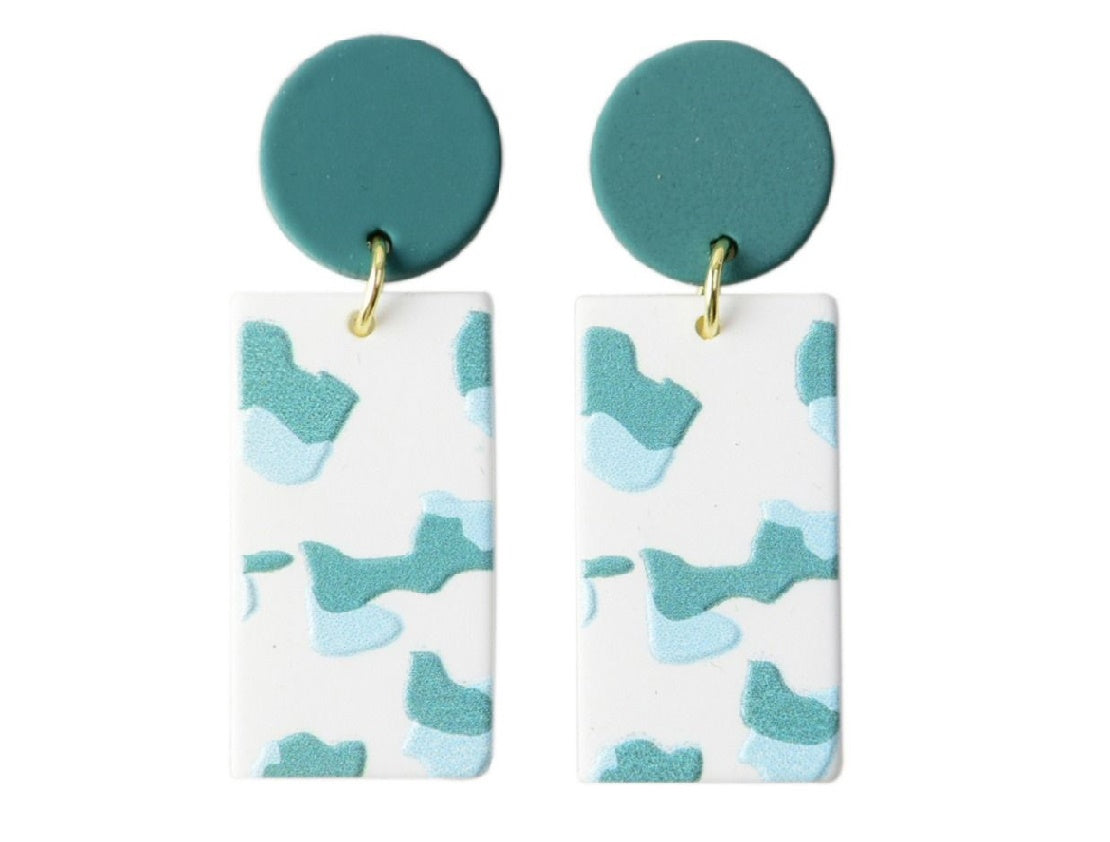 Turquoise Circle & Rectangular Drop Earrings