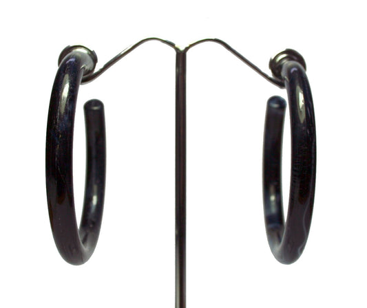 Blue Black Marbled Hoop Earrings