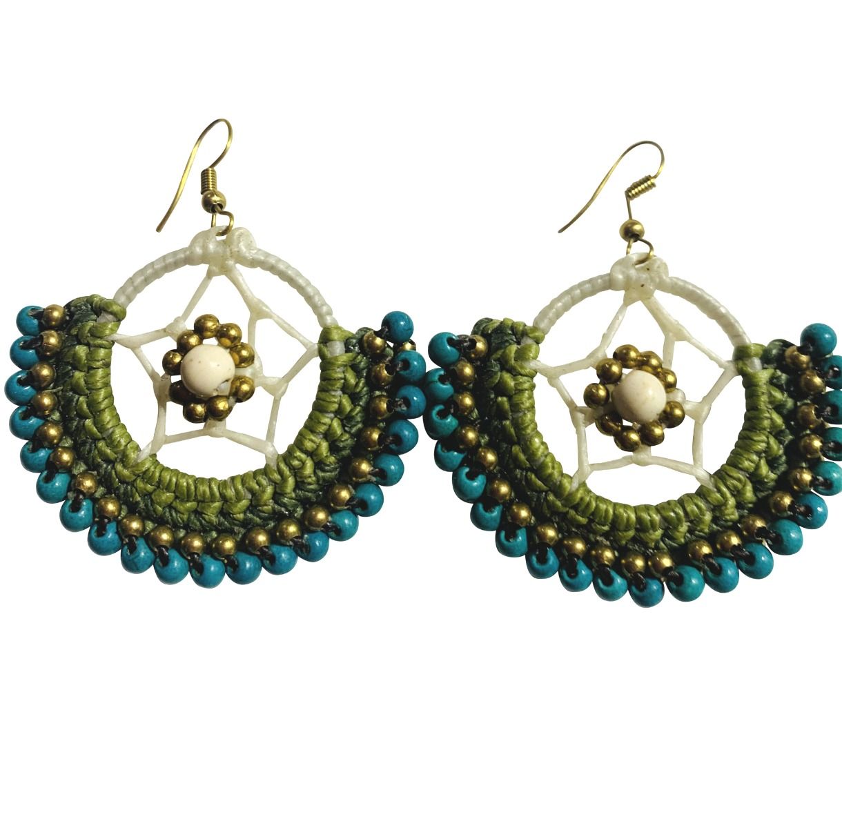 Olive and Blue Crochet Earrings