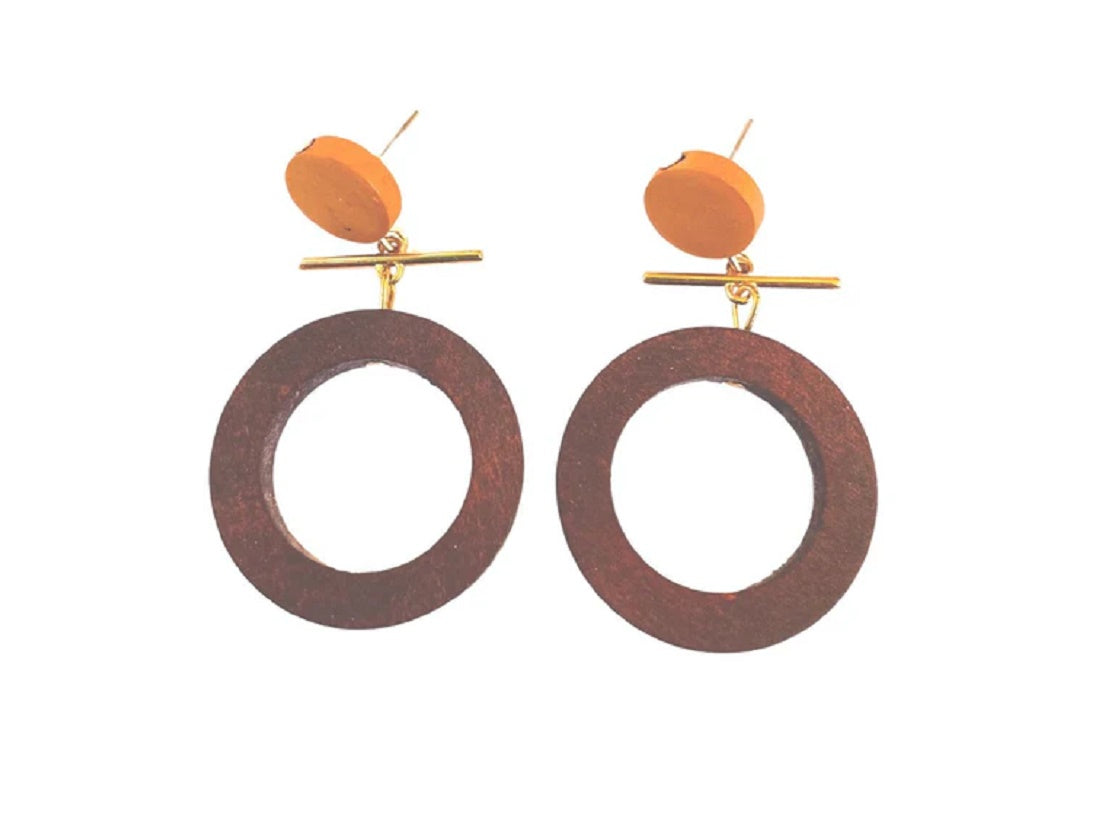 Dark brown and mustard wood earrings