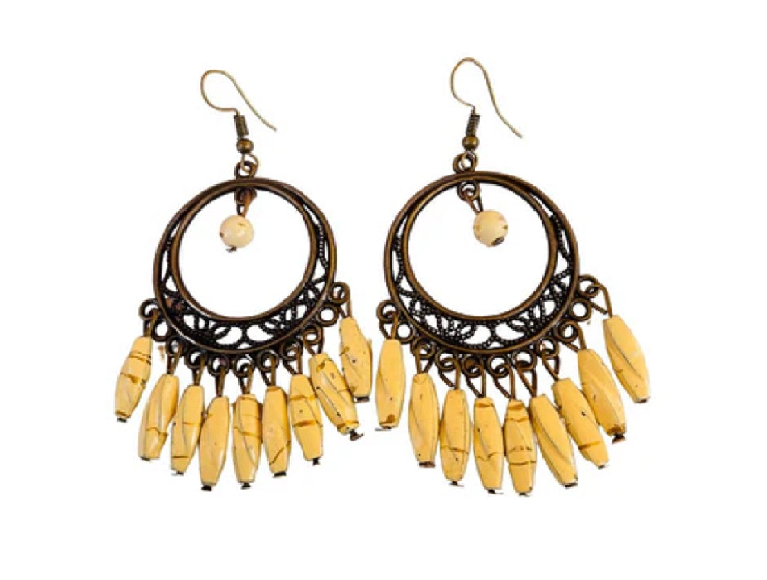 Hand Beaded Stone Round Chandelier Earrings