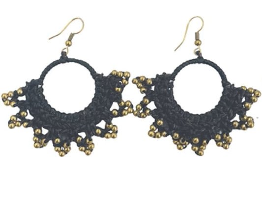 Black and Gold Hand Beaded Crochet Earrings