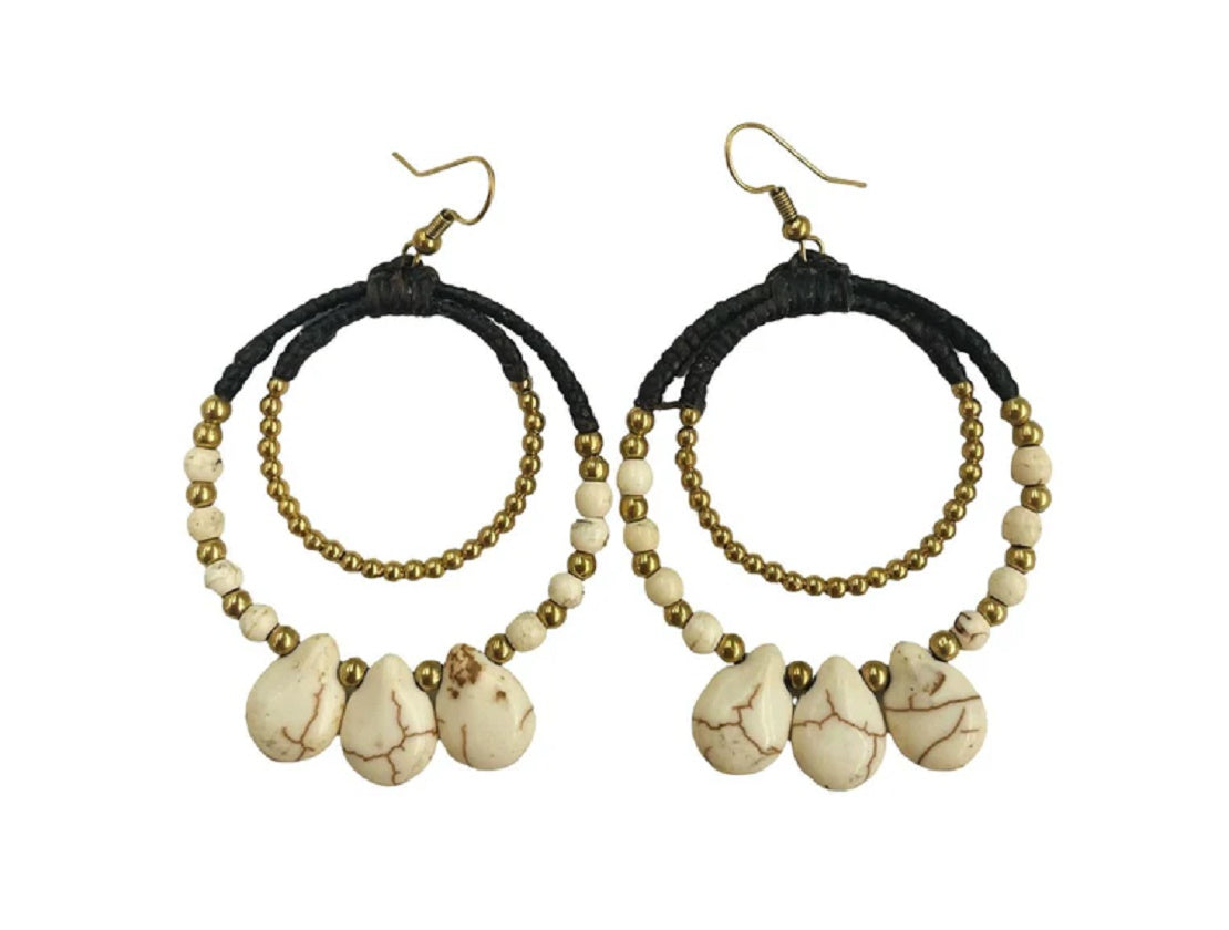 White Agate Hoop Earrings