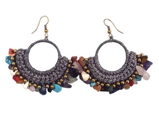 Crochet Earrings with Multi Coloured Agate Stones