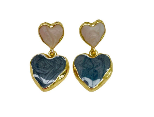 Navy & White Petite Heart Earrings