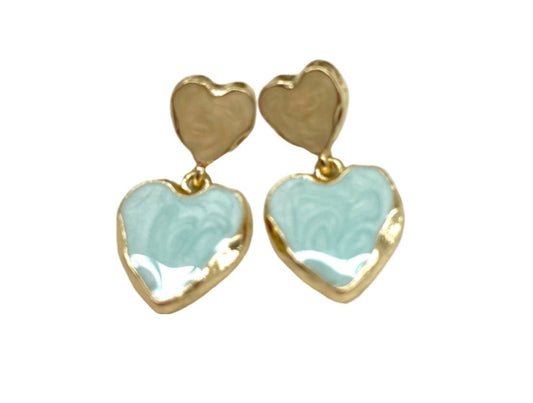 Turquoise & Cream Heart Earrings