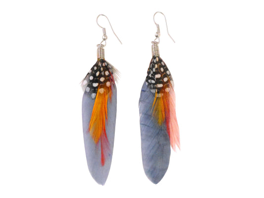 Spotted Grey Feather Earrings