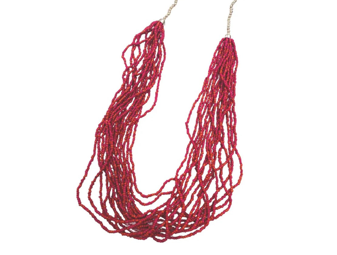 Hand Beaded Pink and Orange Glass Bead Necklace