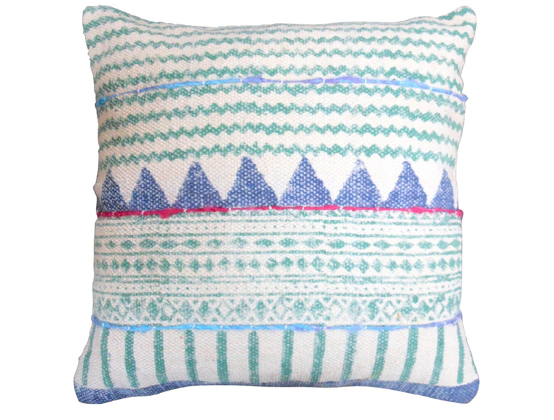 Thick cotton kilim cushion in blue