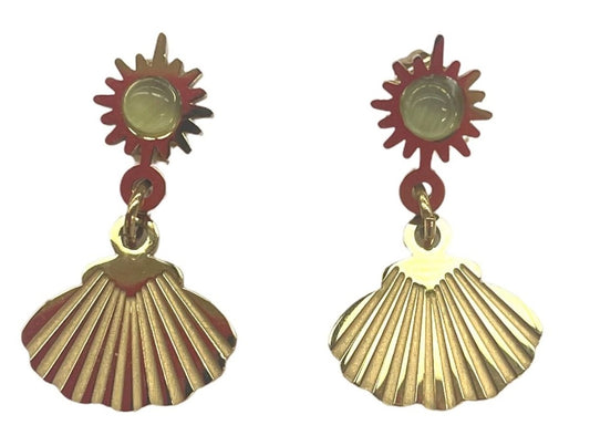 Green Sunshine Clam Earrings