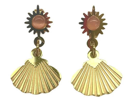 Pink Sunshine Clam Earrings
