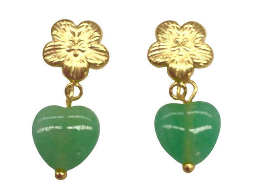 Flower Heart Earrings in Green