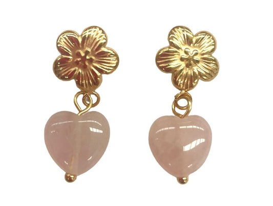 Flower Heart Earrings in Pink