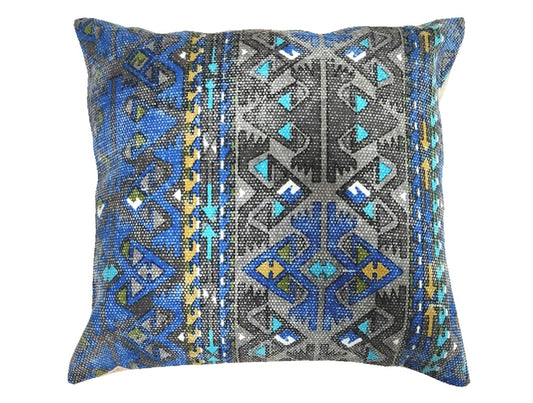 Cotton in blue/lime print cushion