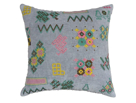 Light grey embroidered velvet cushion