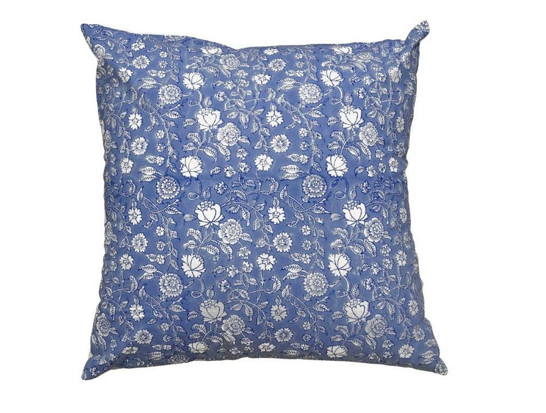 Denim blue/white block print cushion