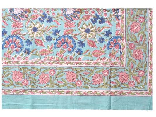 Large Rectangular Block Printed Cotton Tablecloth