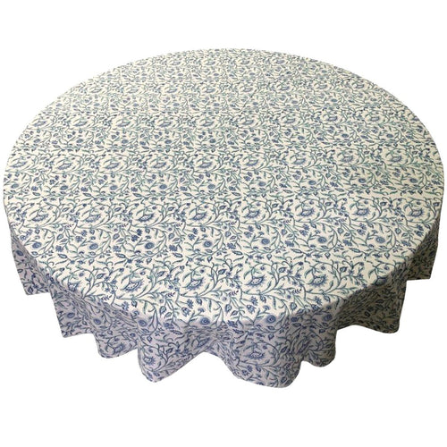 Blue/white block print tablecloth 220 cm