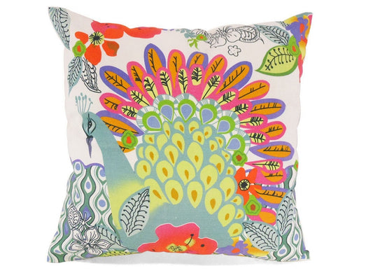 Bright peacock cushion